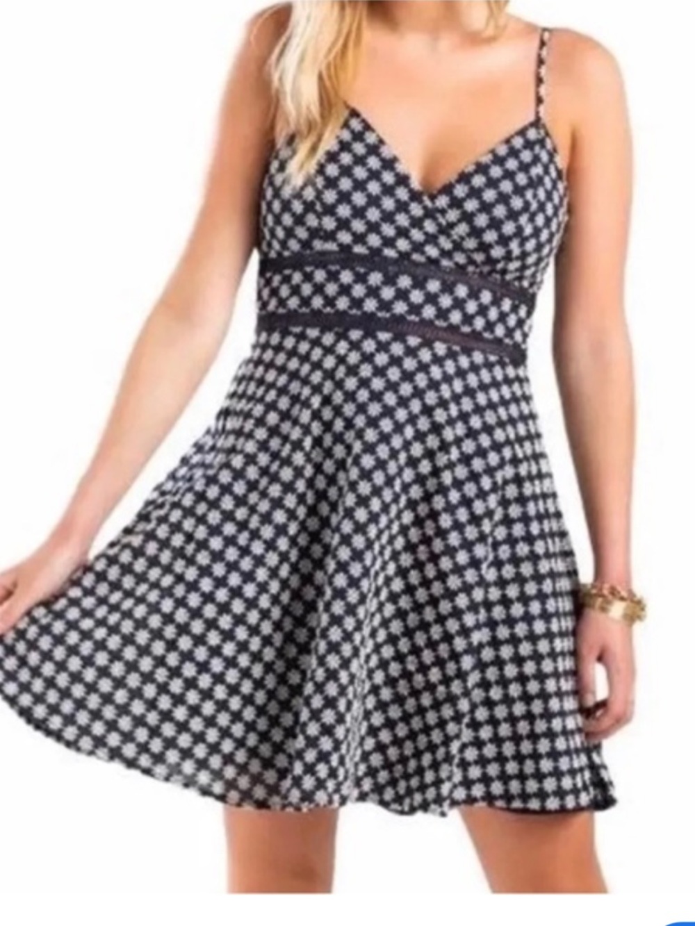 Boutique Floral Navy Feminine Flirty Spring Summer Eyelet Skater Dress